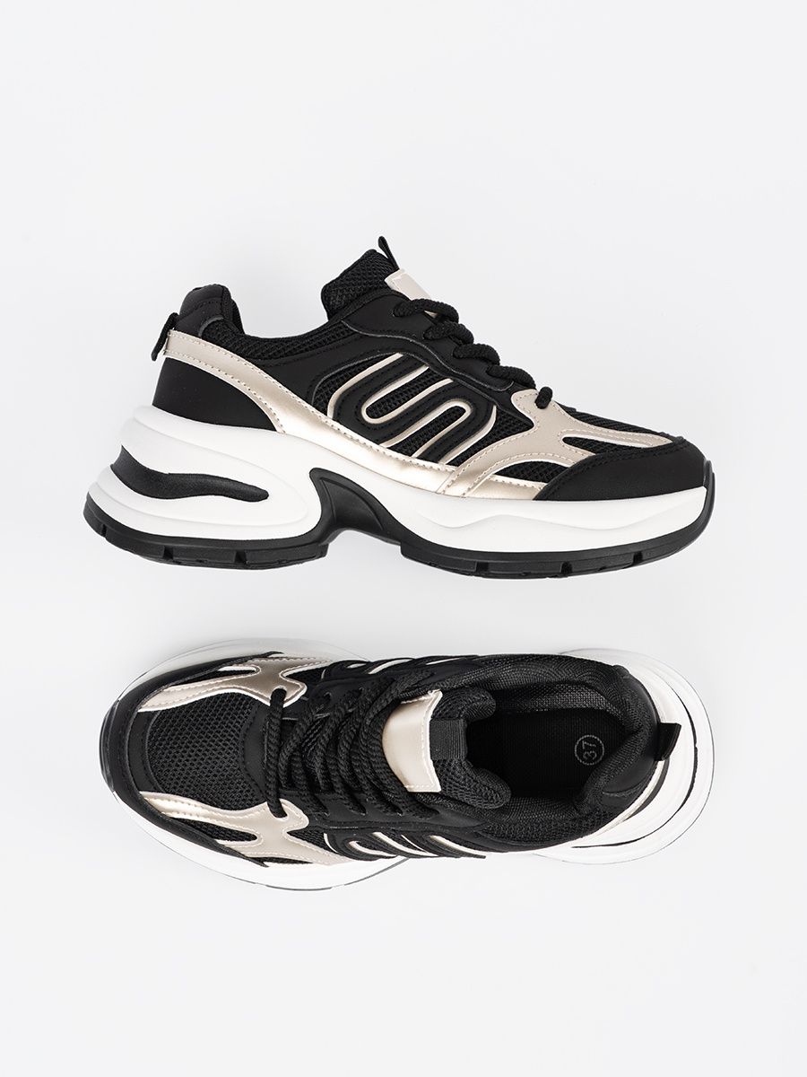 Sneakers negri cu detalii aurii