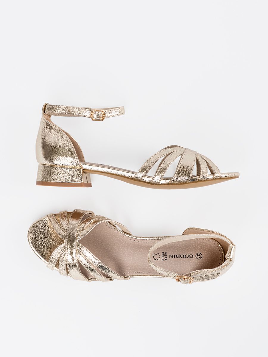 Sandale elegante aurii cu toc mic