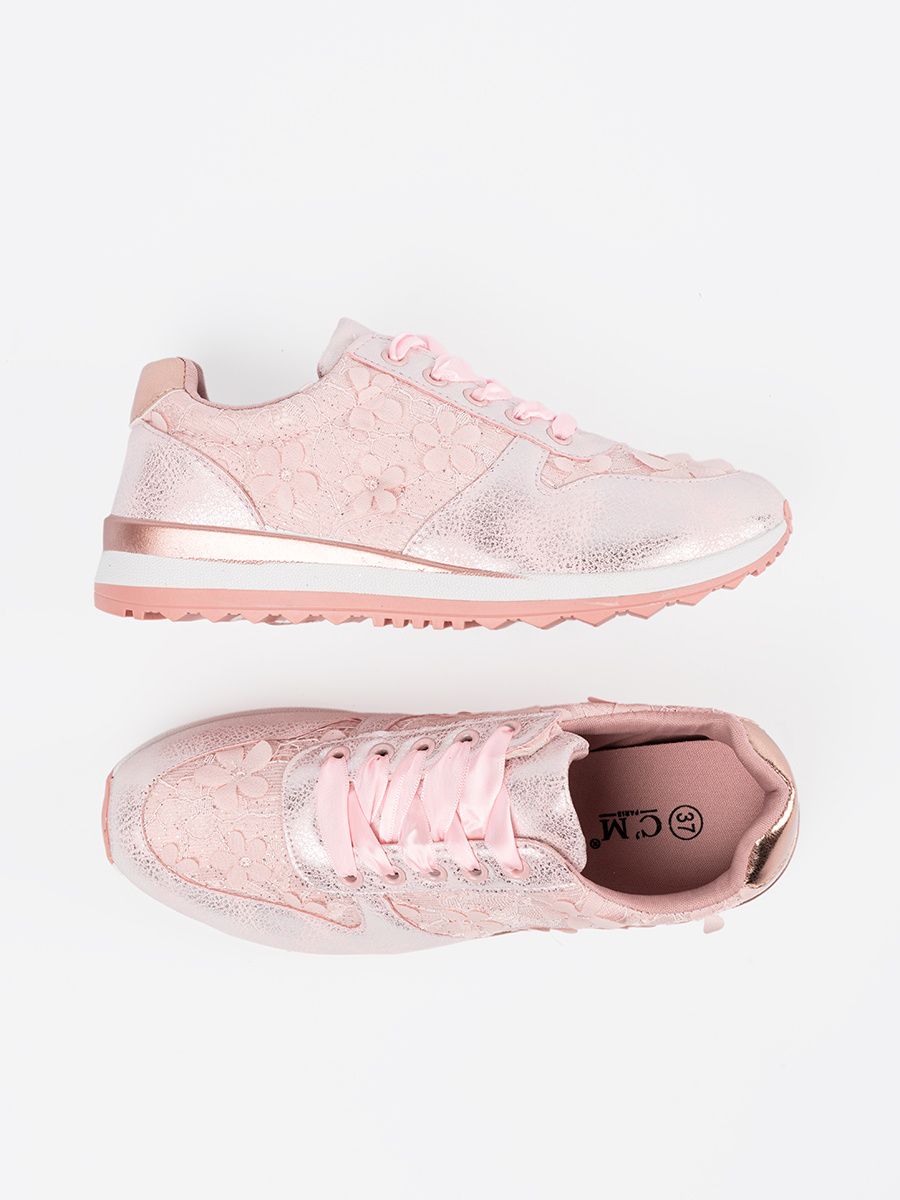 Sneakers roz cu model floral