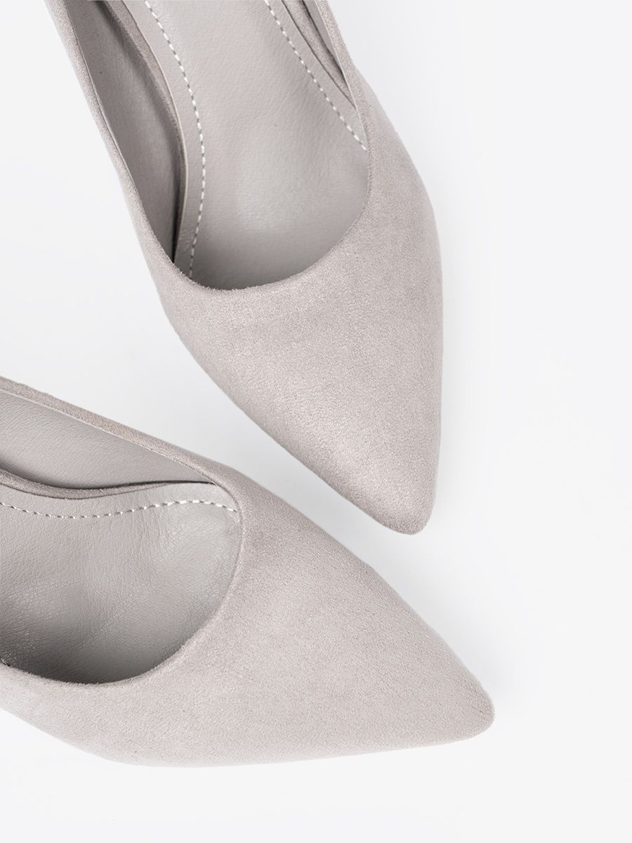 Pantofi stiletto gri din imitație de velur