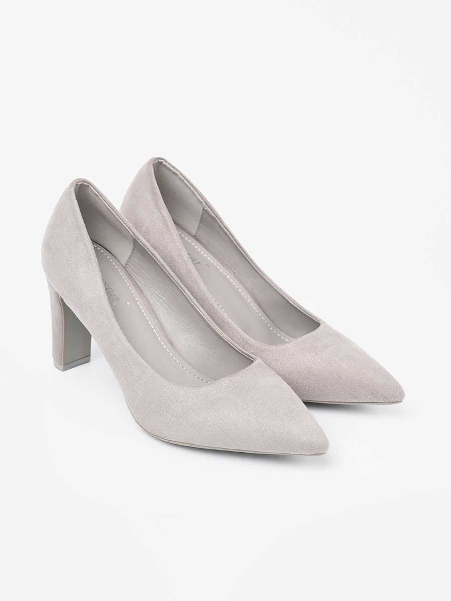 Pantofi stiletto gri din imitație de velur