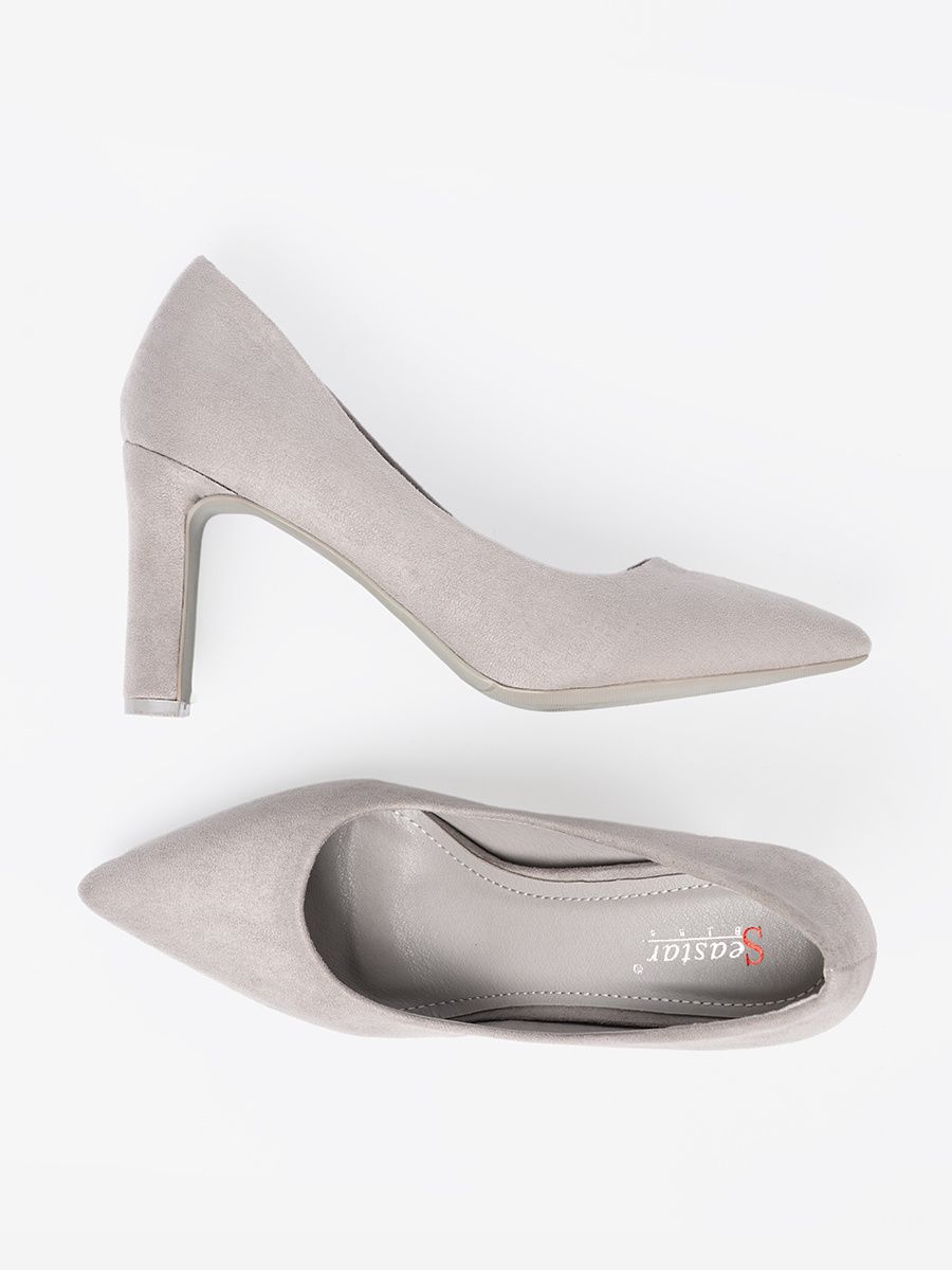 Pantofi stiletto gri din imitație de velur