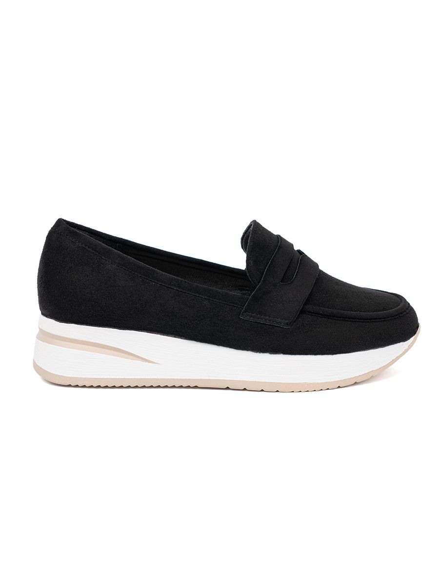 Mocasini negri din suede pe platformă