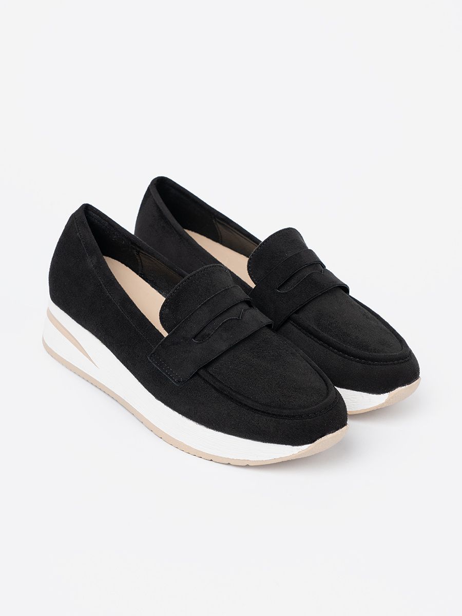 Mocasini negri din suede pe platformă