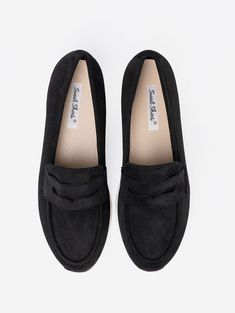 Mocasini negri din suede pe platformă