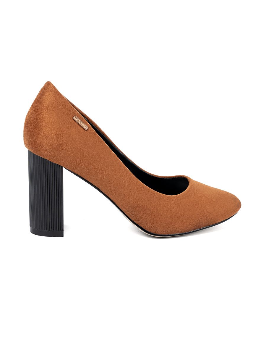 Pantofi cu toc maro deschis pe toc negru