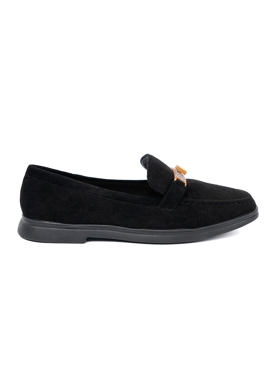 Mocasini negri din suede cu decor elegant auriu