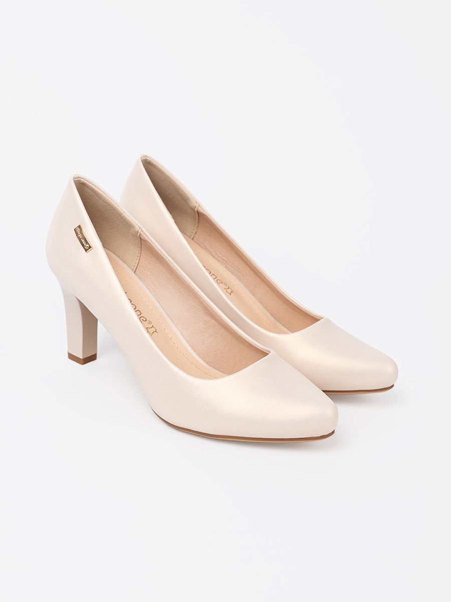 Pantofi bej cu toc gros Sergio Leone