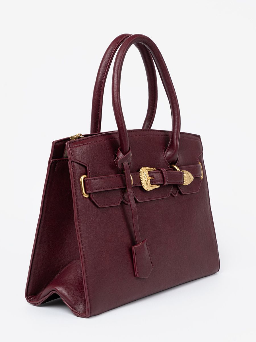 Geantă bordo cu cataramă decorativă de culoare aurie