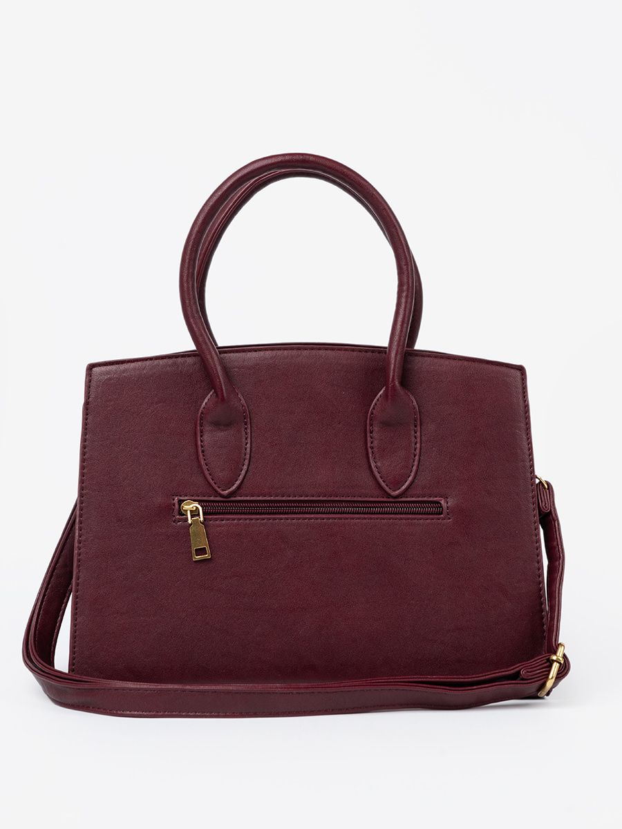 Geantă bordo cu cataramă decorativă de culoare aurie