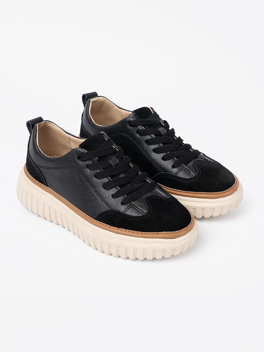 Sneakers negri din piele pe platformă bej