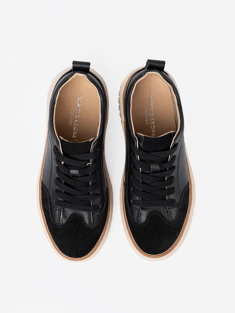 Sneakers negri din piele pe platformă bej