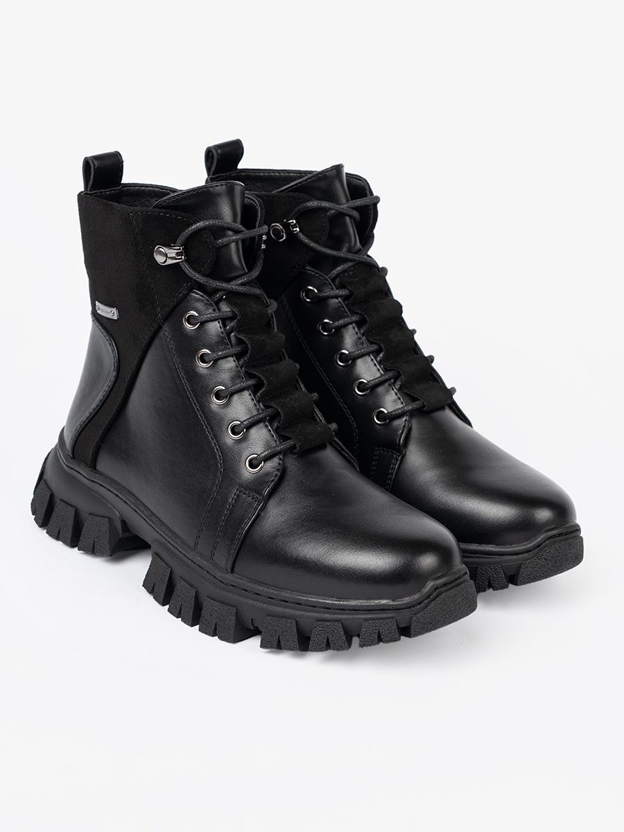 Botine negre cu talpă masivă și fermoar