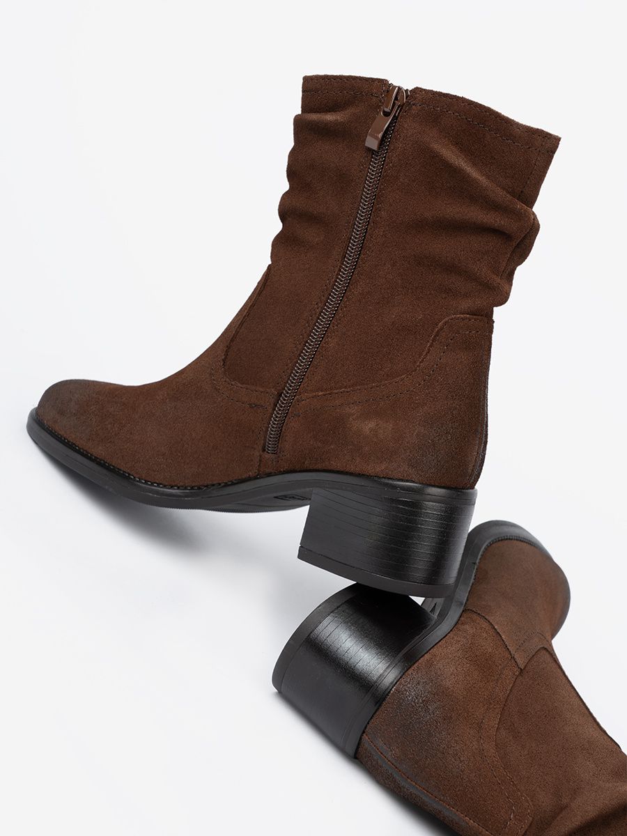 Botine din piele maro cu guler plisat Sergio Leone