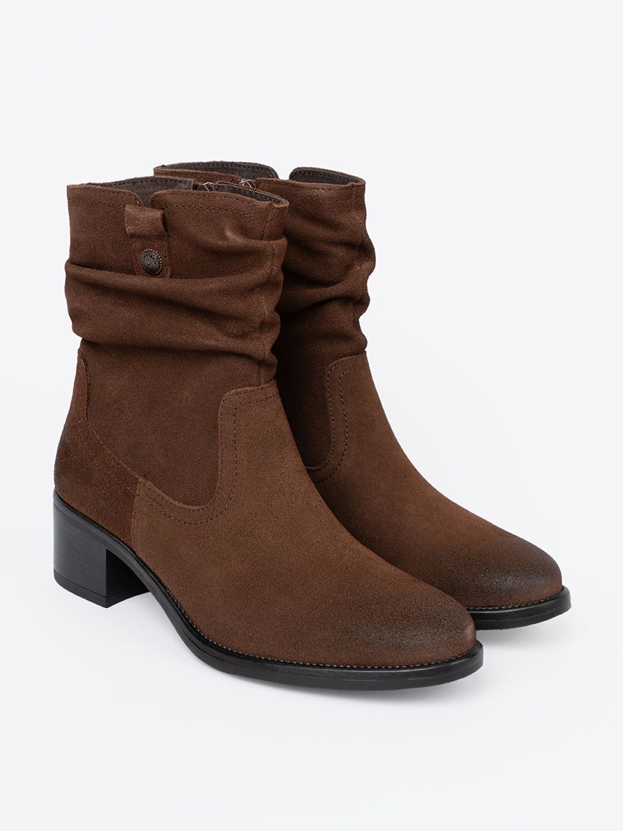 Botine din piele maro cu guler plisat Sergio Leone