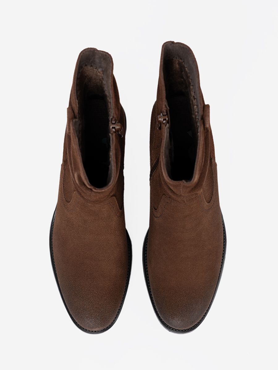 Botine din piele maro cu guler plisat Sergio Leone