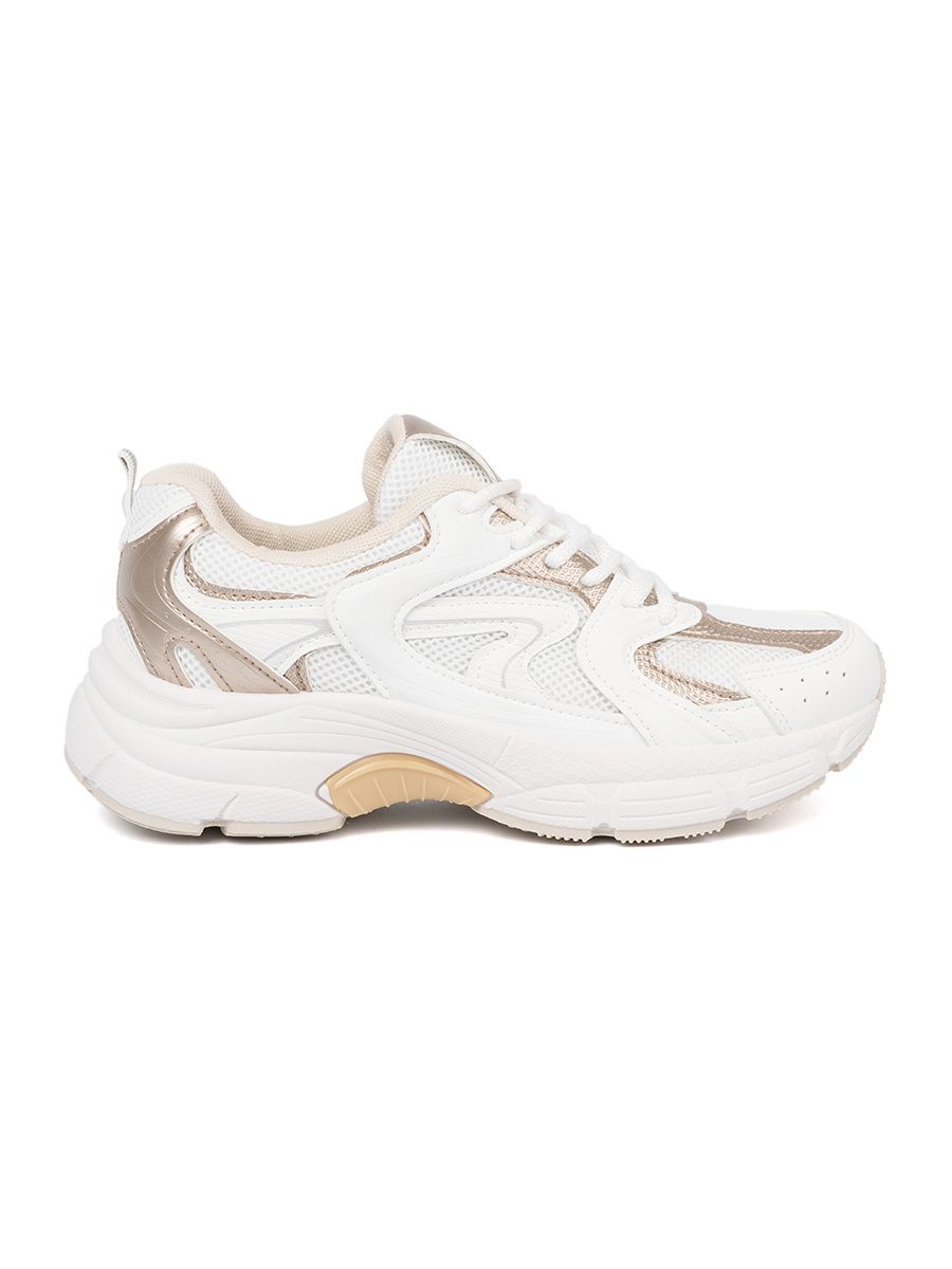 Sneakersi albi cu detalii bej-aurii