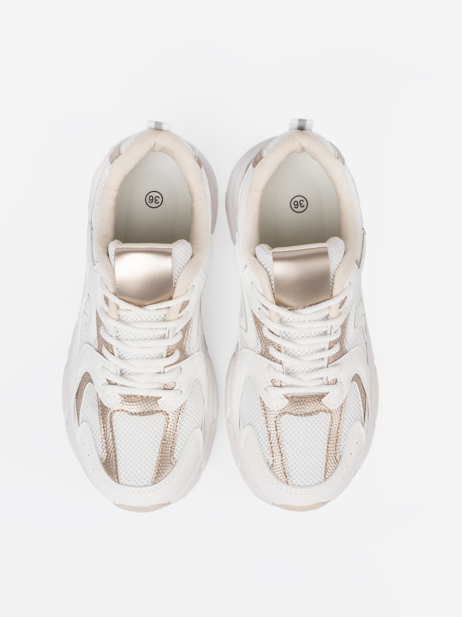 Sneakersi albi cu detalii bej-aurii