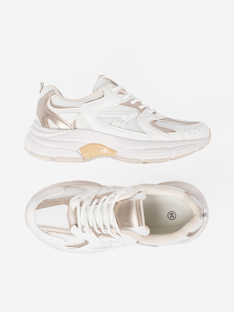 Sneakersi albi cu detalii bej-aurii