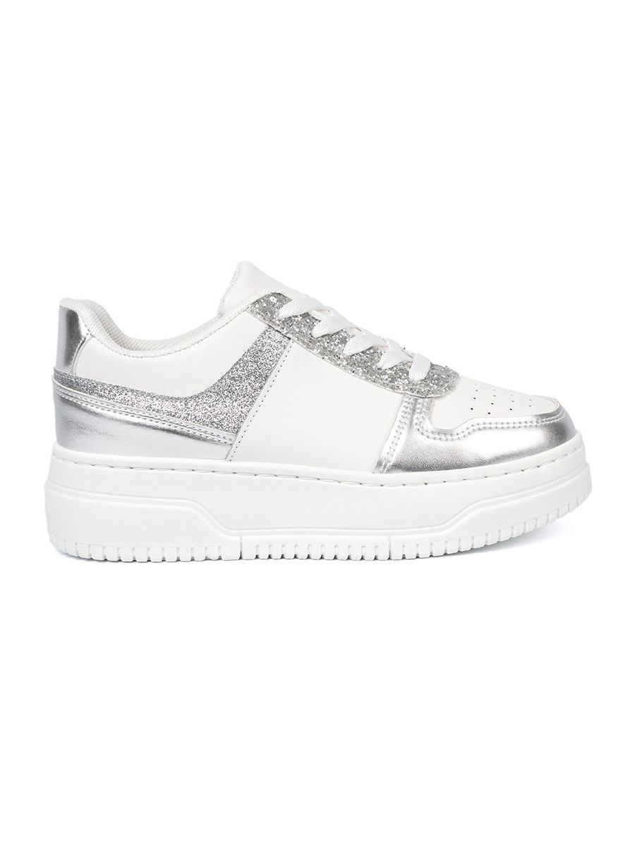 Sneakersi alb-argintii cu detalii strălucitoare