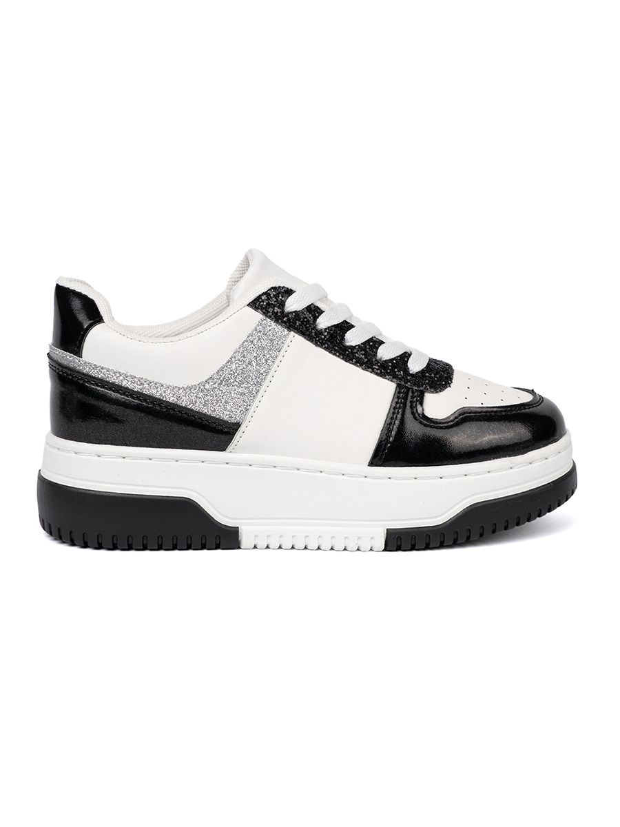 Sneakersi negri-albi cu detalii argintii strălucitoare