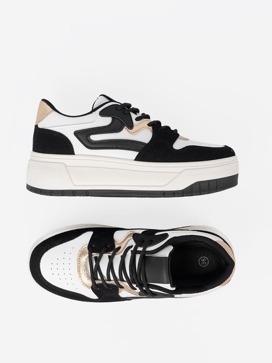 Sneakersi negri-albi cu detalii aurii