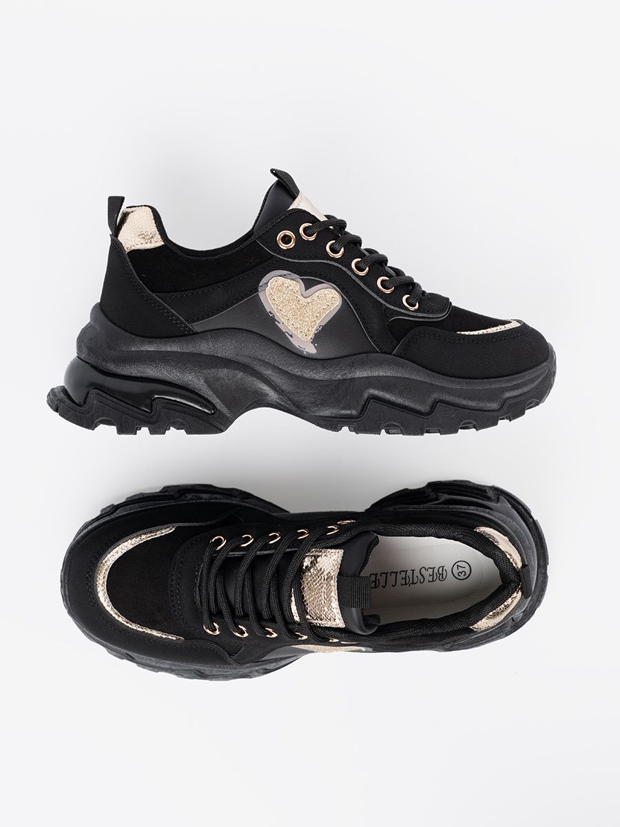 Sneakers negri cu inimă aurie