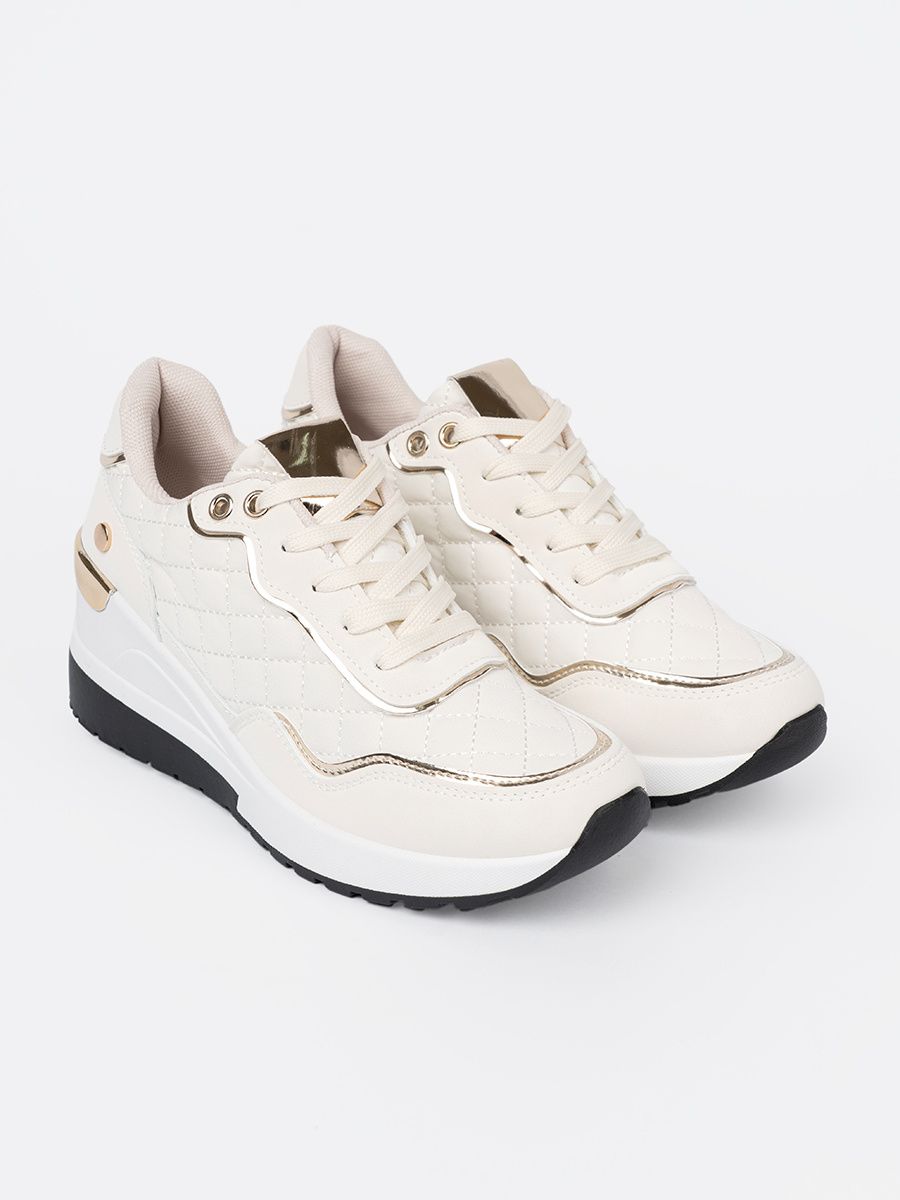 Sneakersi bej cu accente aurii strălucitoare