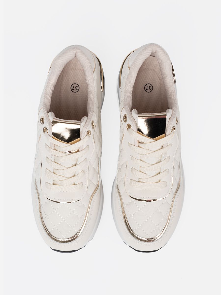Sneakersi bej cu accente aurii strălucitoare
