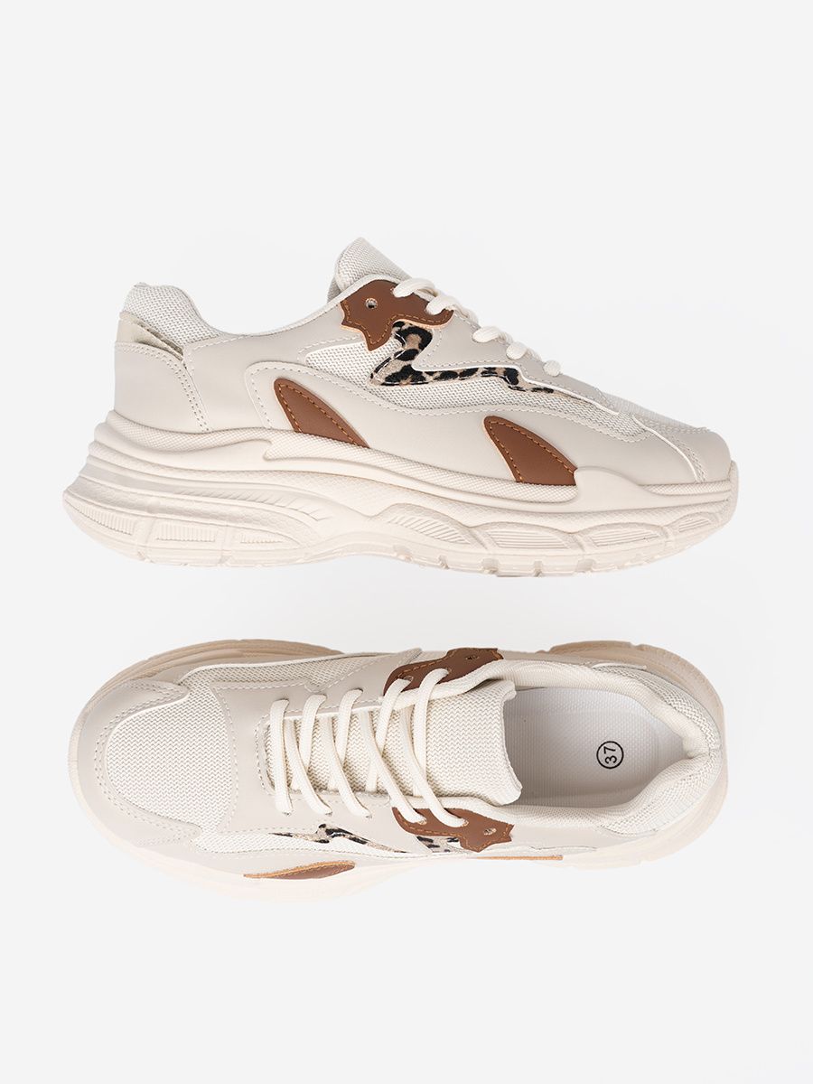 Sneakersi bej pentru femei cu talpă groasă