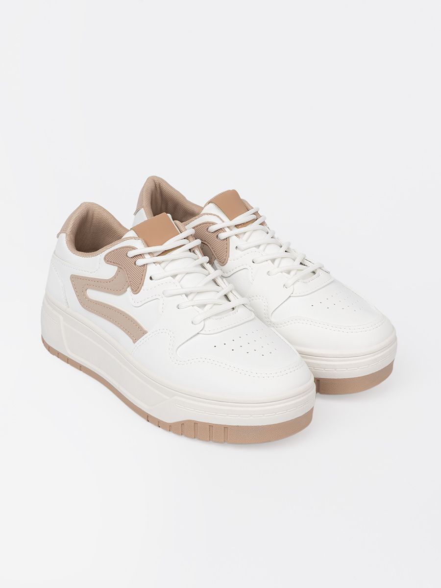 Sneakersi alb-bej pe platformă