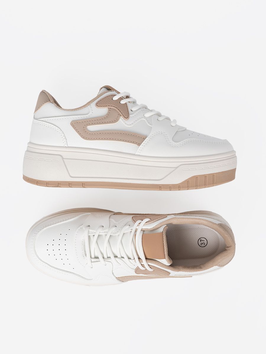 Sneakersi alb-bej pe platformă