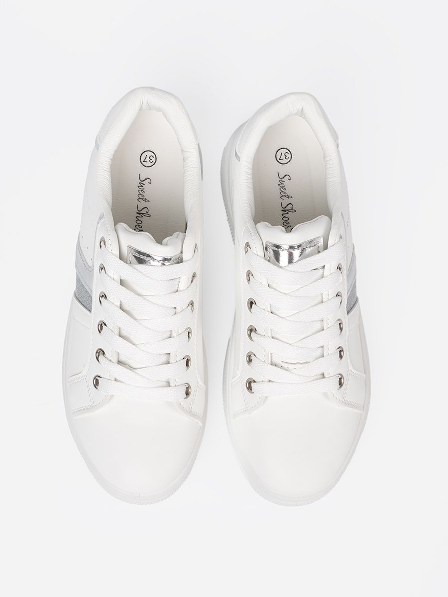 Sneakersi albi cu accent metalic argintiu