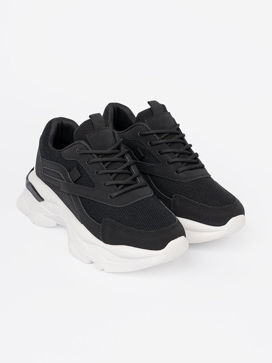 Sneakersi negri sport cu talpă groasă albă