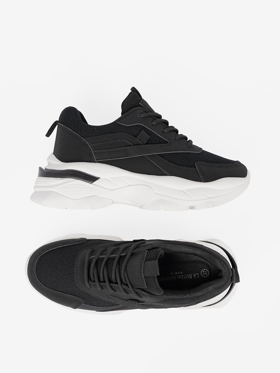 Sneakersi negri sport cu talpă groasă albă