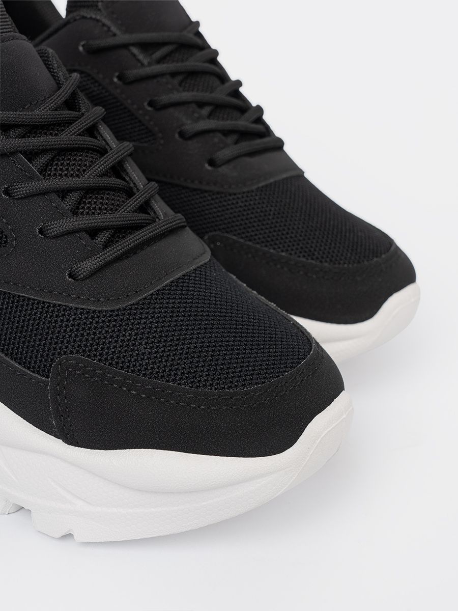 Sneakersi negri sport cu talpă groasă albă