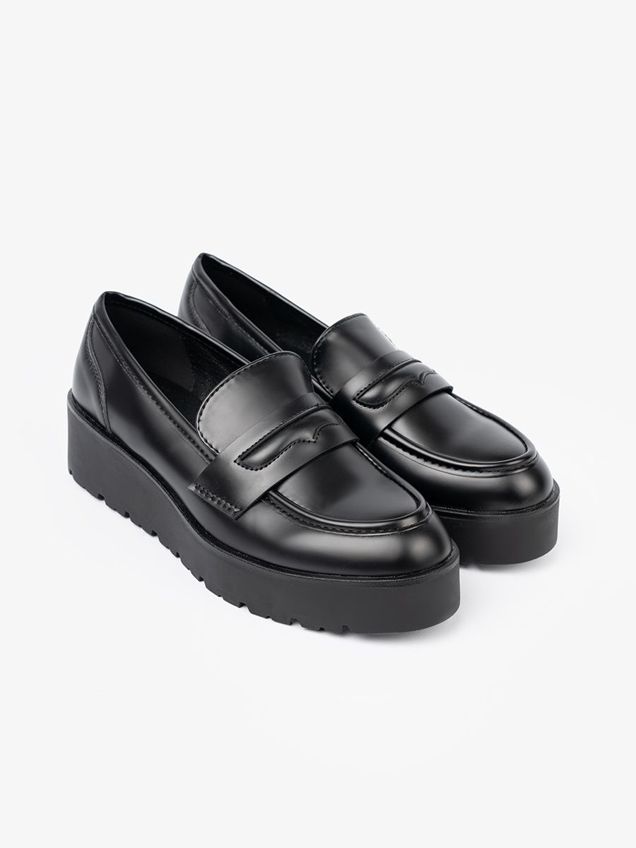 Mocasini eleganți negri cu talpă groasă