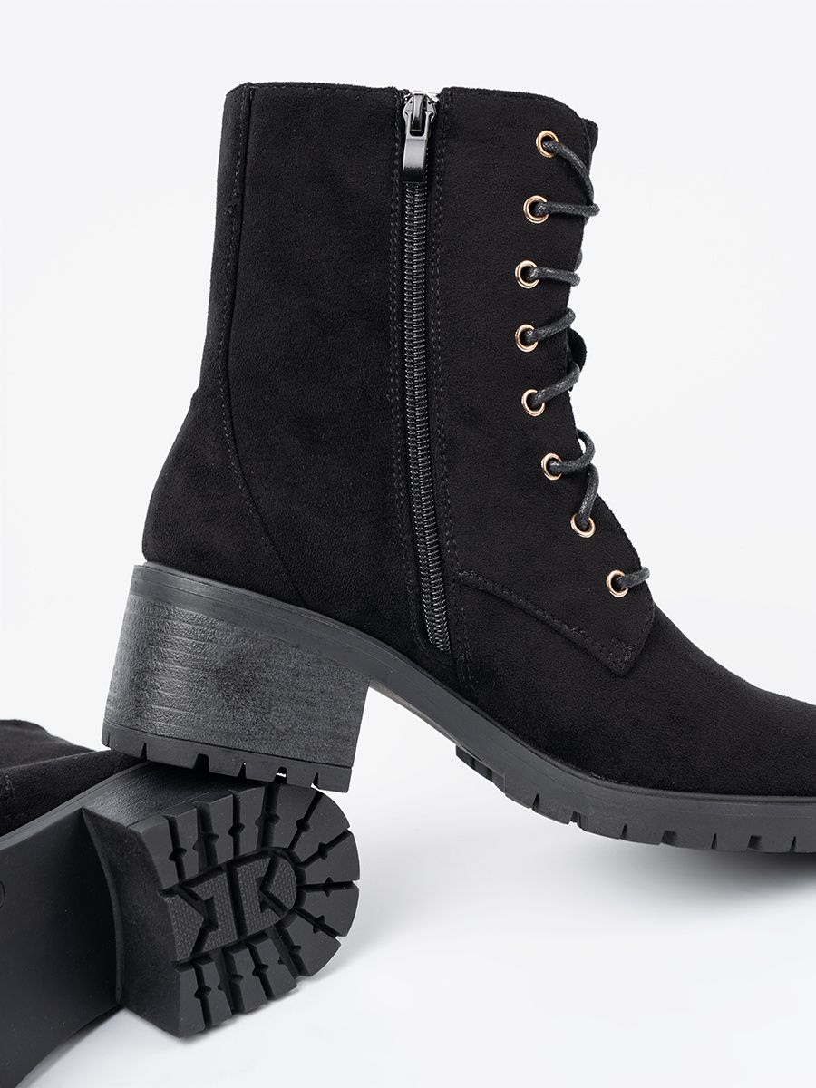 Botine negre confortabile cu vârf rotund