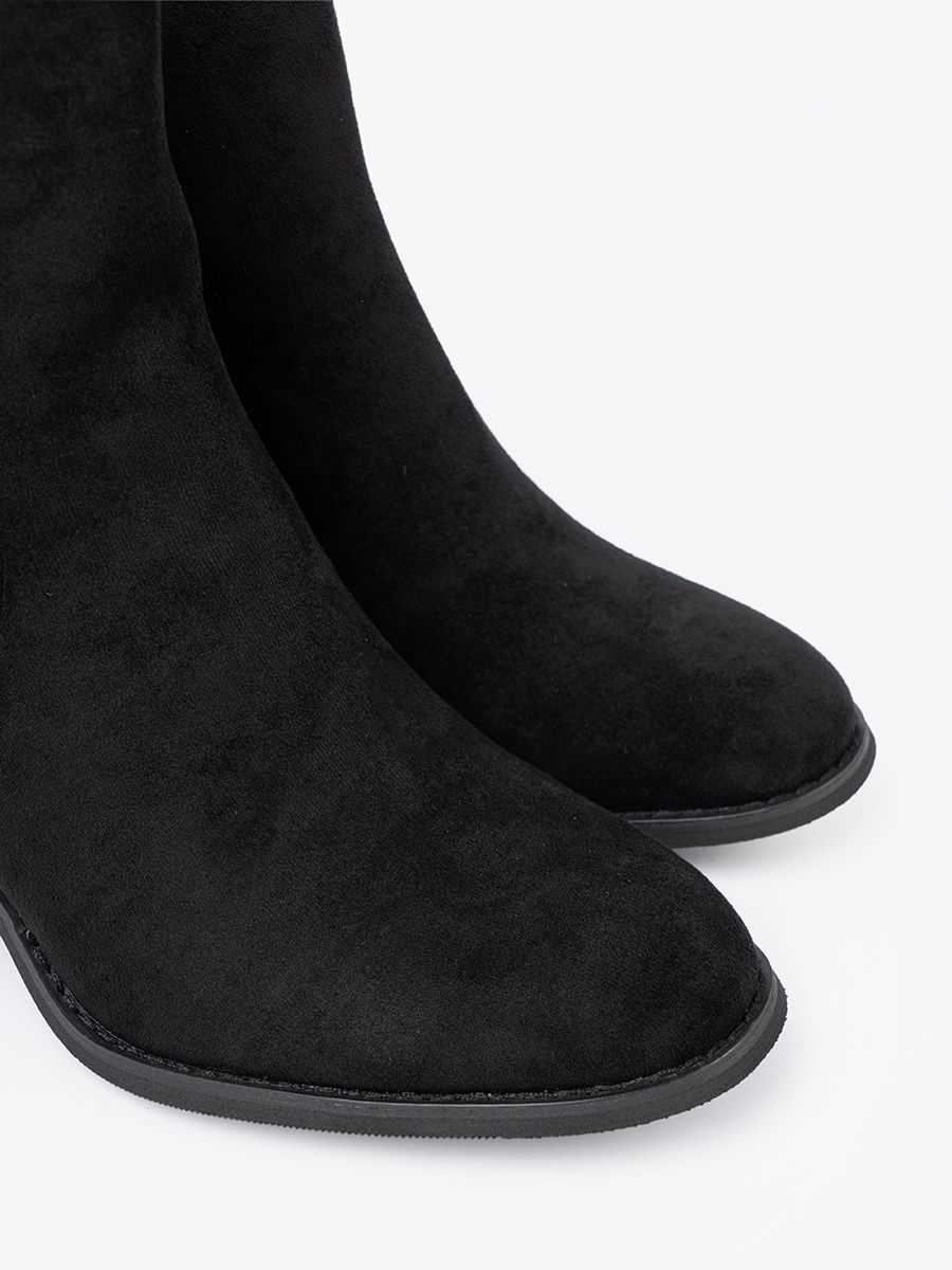 Botine negre din imitație de zămsă pe toc
