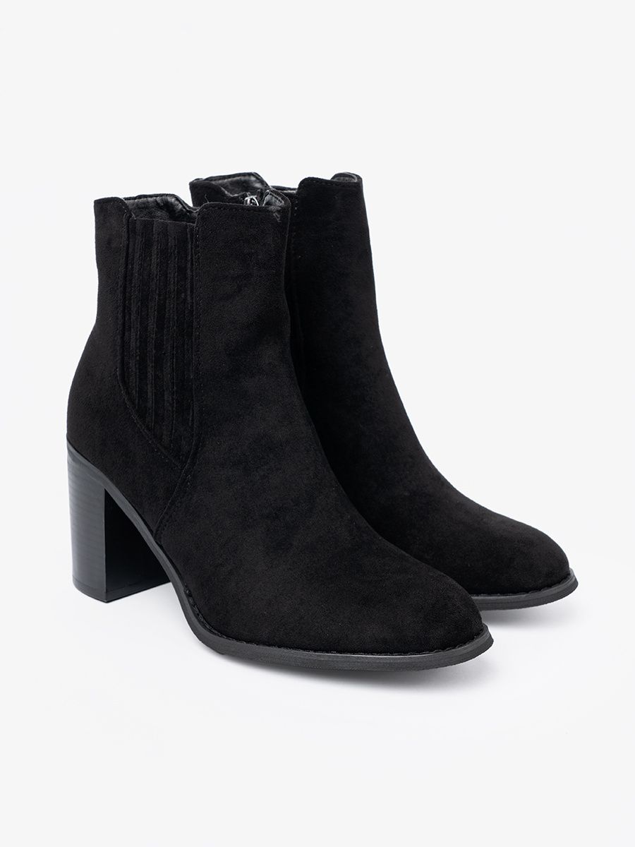 Botine negre din imitație de zămsă pe toc