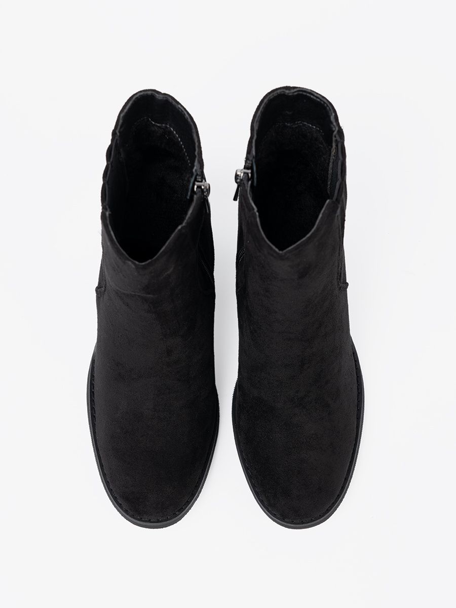 Botine negre din imitație de zămsă pe toc