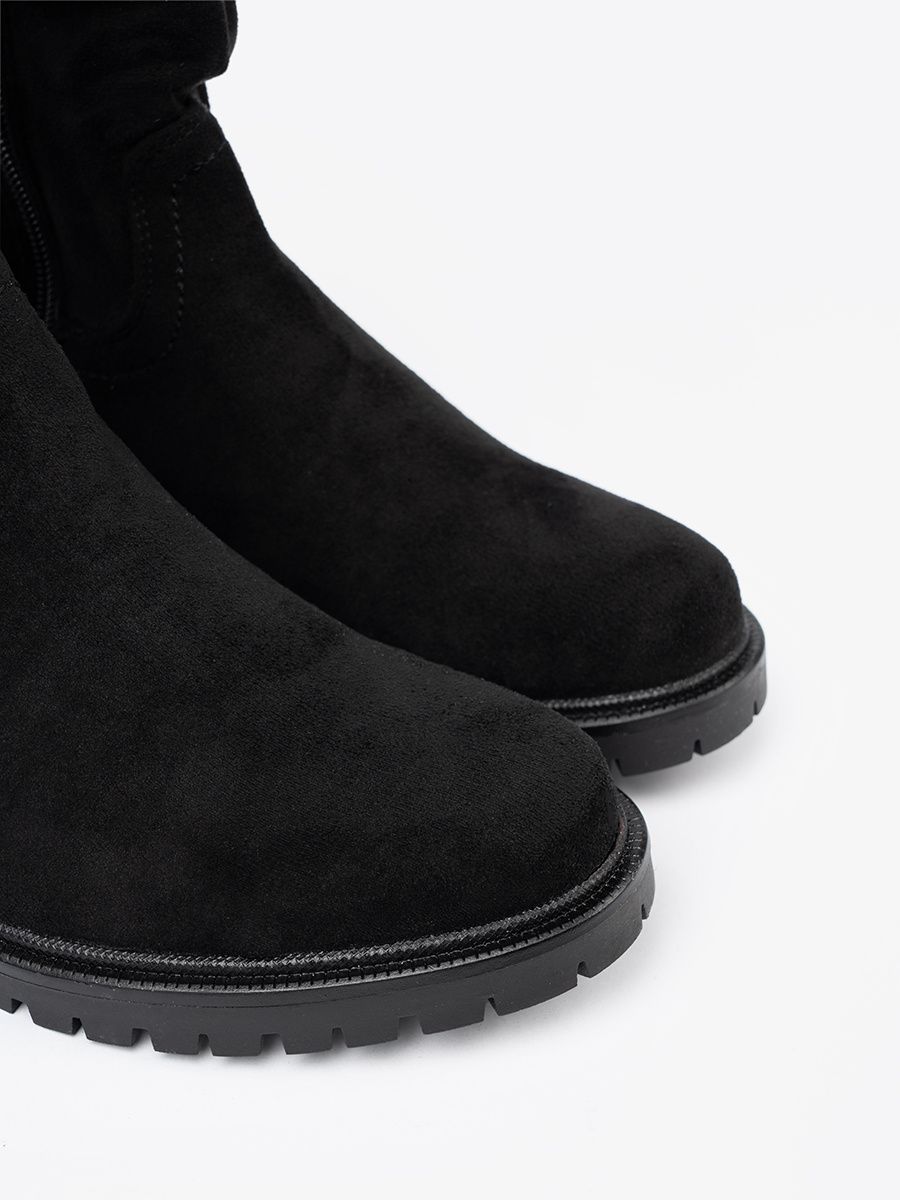 Botine negre cu guler plisat și fermoar