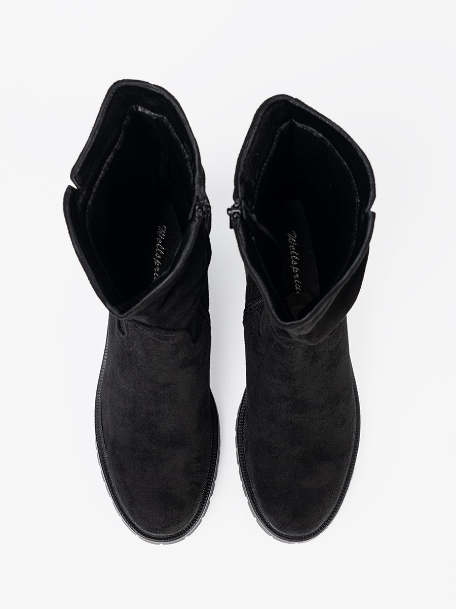 Botine negre cu guler plisat și fermoar