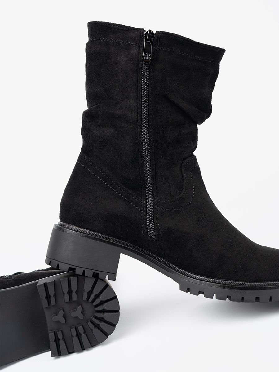 Botine negre cu guler plisat și fermoar