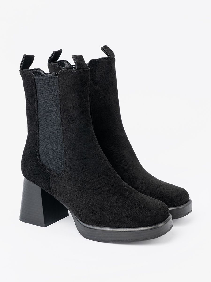 Botine elegante cu toc gros și inserții elastice