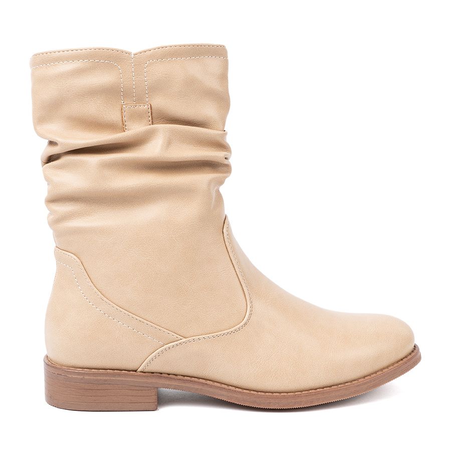 Botine bej confortabile cu pliuri