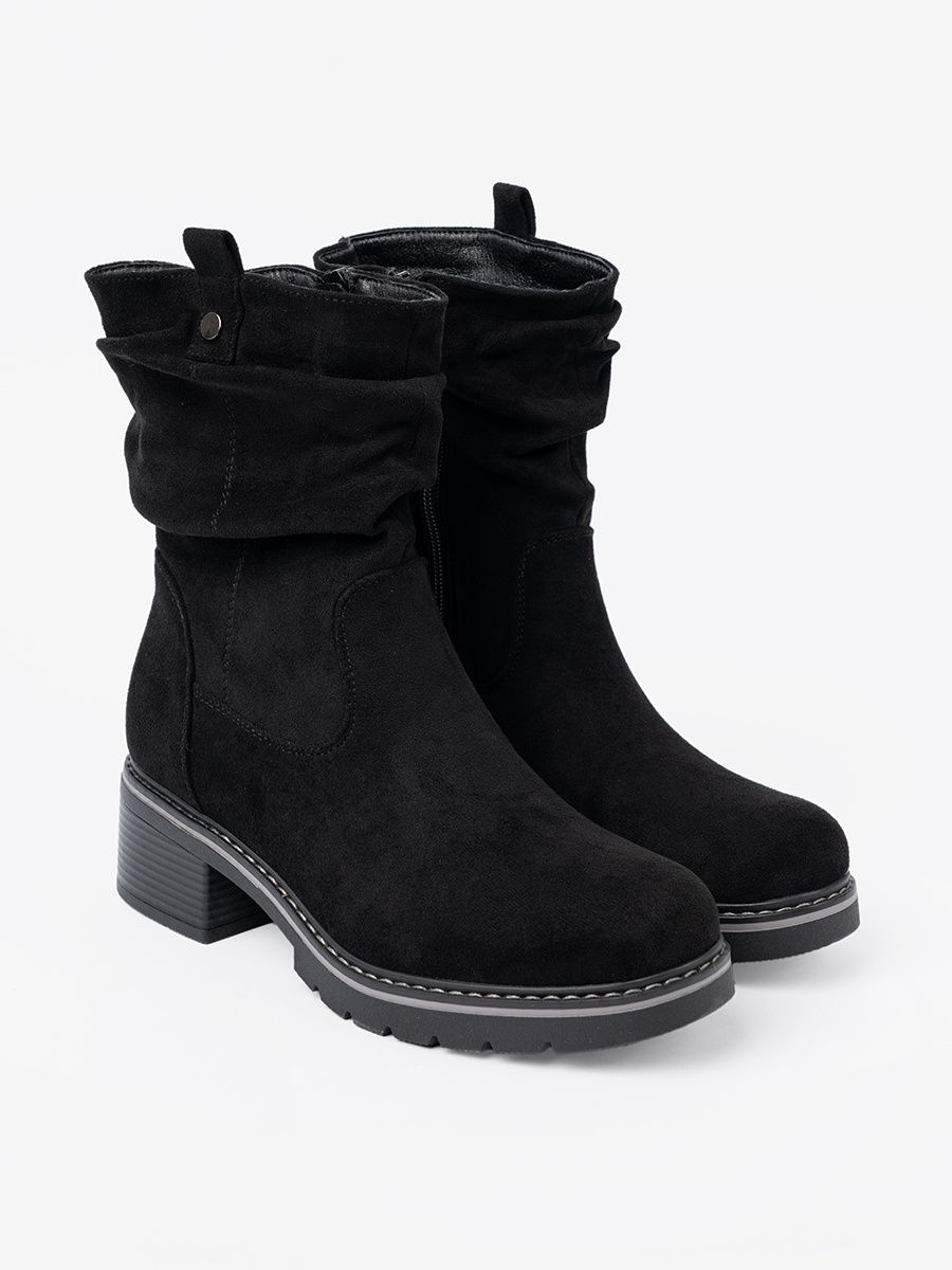 Botine negre cu pliere decorativă