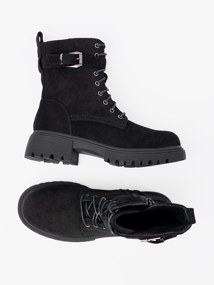 Botine negre cu cataramă și șnururi