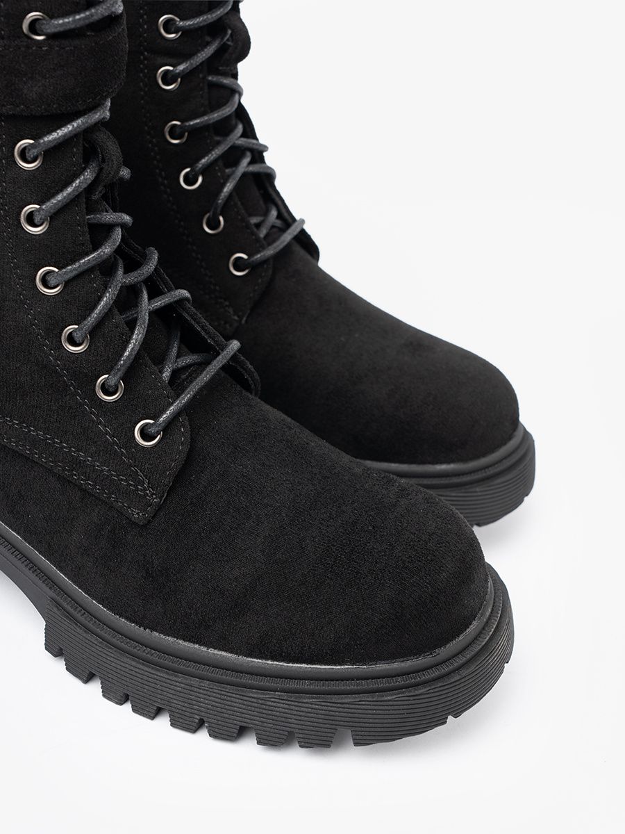 Botine negre cu cataramă și șnururi