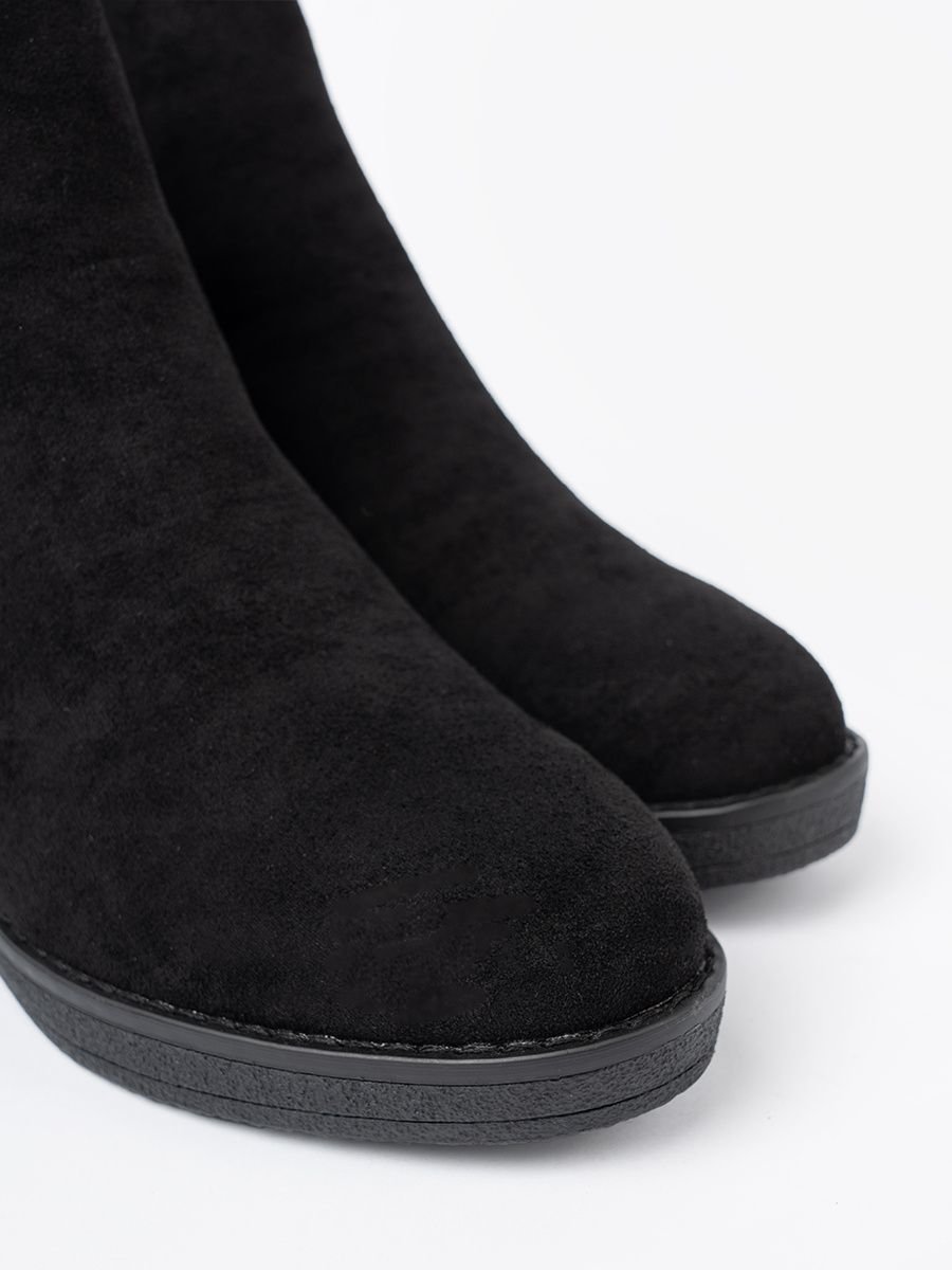 Botine negre din imitație de zăms cu inserție elastică